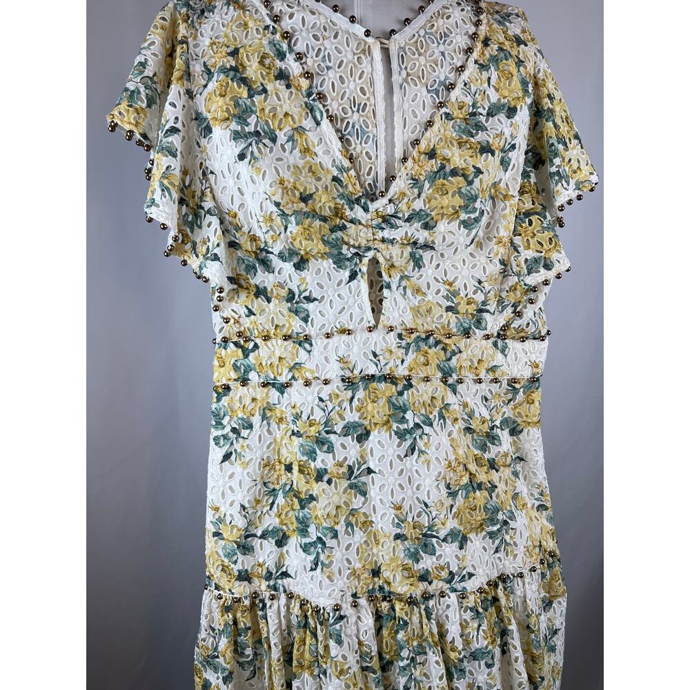 La Maison Talulah Floral Eyelet Beaded Cutout Mini Dress Size S - Picture 12 of 12